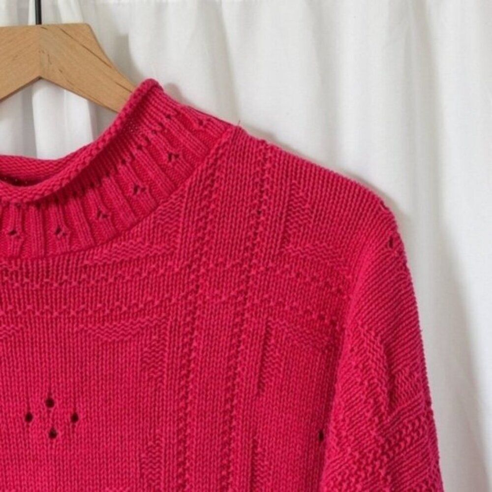 Vintage Alps Bright Pink Mockneck Knit Sweater Large - Picture 2 of 5